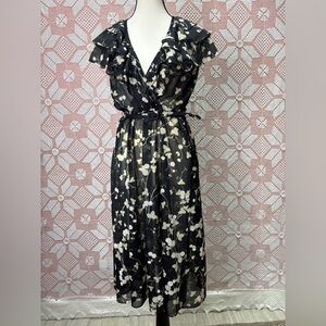 Vintage Sheer Floral Ruffle Midi Dress | Romantic Prairie Style